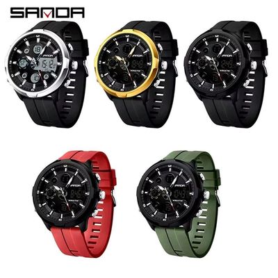 Relógio Digital Masculino Estilo Esportivo Duplo Display á Prova D'água Preto Dourado