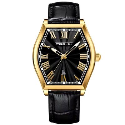 Relogio Analógico Masculino De Quartzo Design Criativo Tonneau à Prova D'água Preto Dourado
