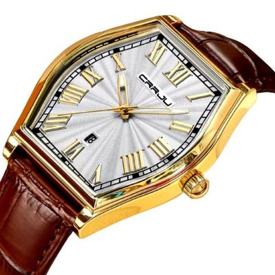 Relogio Analógico Masculino De Quartzo Design Criativo Tonneau à Prova D'água Dourado