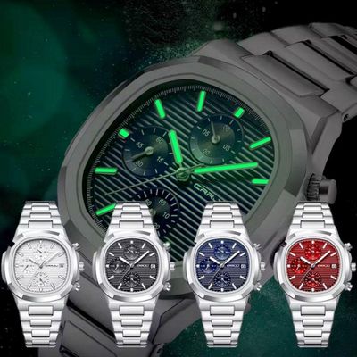 Relógio De Pulso Masculino Analógico Com Pulseira De Aço Inoxidável Impermeável 3atm Vermelho