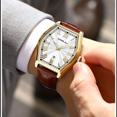 Relogio Analógico Masculino De Quartzo Design Criativo Tonneau à Prova D'água Dourado