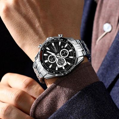 Relógio De Pulso Masculino Esportivo Resistente à água Pulseira De Aço Inoxidável Prata
