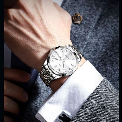 Relógio De Pulso Inox Masculino Duplo Calendário Luxo
