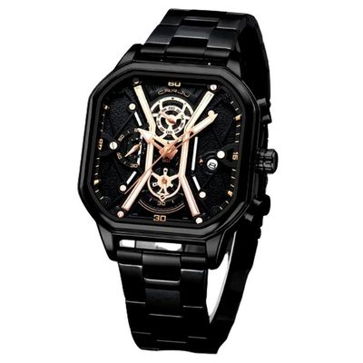 Relógio Masculino De Quartzo Em Aço Inoxidável Impermeável Design Quadrado Luminoso Preto Fosco