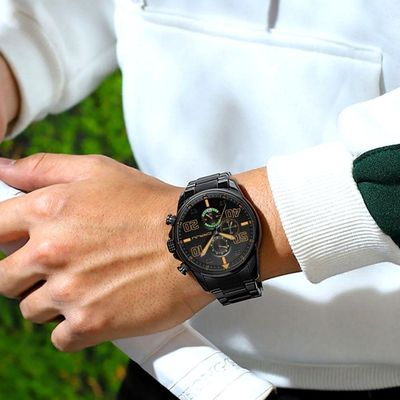Relógio De Pulso Masculino Quartzo Design Dial Grande Esportivo Impermeavel 3atm Laranja
