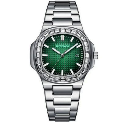 Relogio Masculino Casual Quadrado Em Aço Inoxidável Impermeavel 3atm Verde