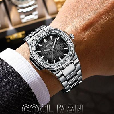 Relogio Masculino Casual Quadrado Em Aço Inoxidável Impermeavel 3atm Preto