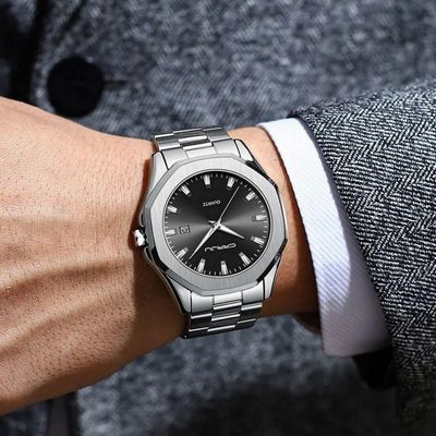 Relógio Masculino De Aço Inoxidável Movimento De Quartzo Impermeavel 3 Atm Prata