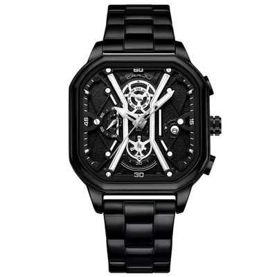 Relógio Masculino De Quartzo Em Aço Inoxidável Impermeável Design Quadrado Luminoso Preto
