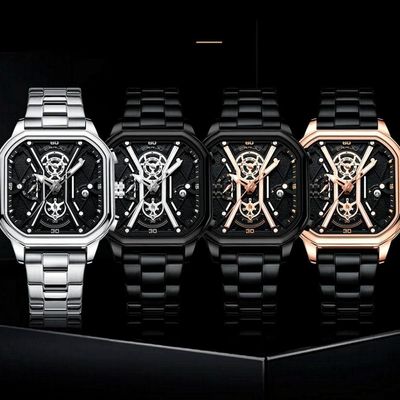 Relógio Masculino De Quartzo Em Aço Inoxidável Impermeável Design Quadrado Luminoso Preto