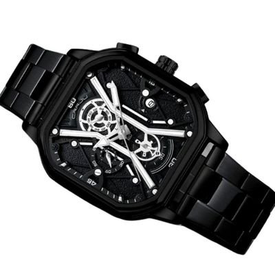 Relógio Masculino De Quartzo Em Aço Inoxidável Impermeável Design Quadrado Luminoso Preto