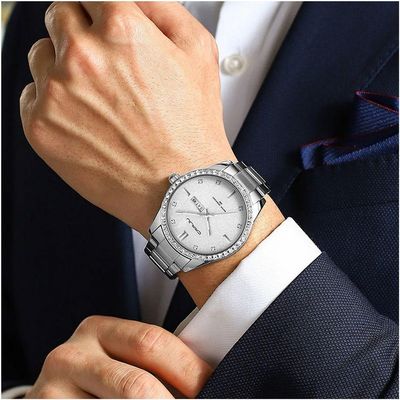 Relógio Masculino Analógico Impermeável Em Aço Inoxidável Data Automática Branco
