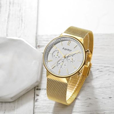 Relógio Masculino Fantor Wf1016g à Prova D'água Ouro