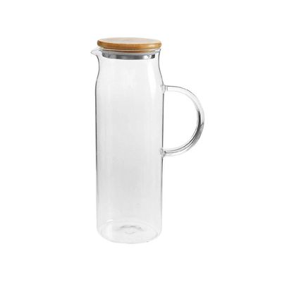 Kit Para Servir Com 01 Jarra De Vidro 1,15 L + 01 Porta Frios + 01 Boleira Em Bambu Ou