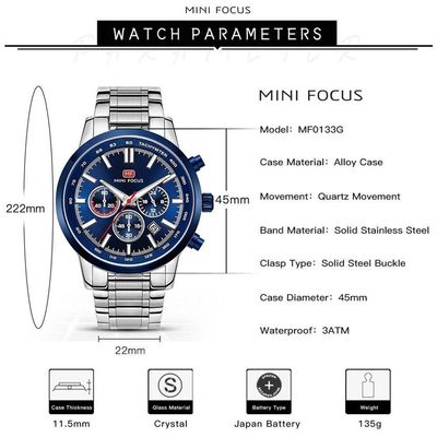 Relógio Masculino Mini Focus Mf0133g à Prova D'água Prata