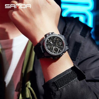 Relógio Masculino Sanda 9009 à Prova D'água Vermelho