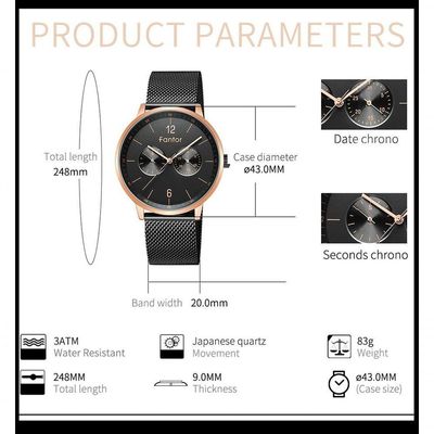 Relógio Masculino Fantor Wf1017g à Prova D'água Preto