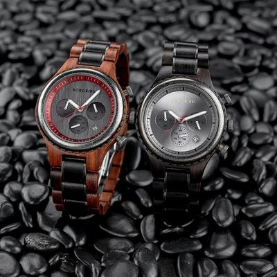 Relógio De Madeira Masculino Bobo Bird Gt117 À Prova D'Água Preto