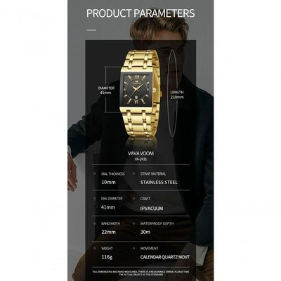Relógio Masculino De Luxo Retangular Va Va Voom Va-2431 À Prova D'Água Preto