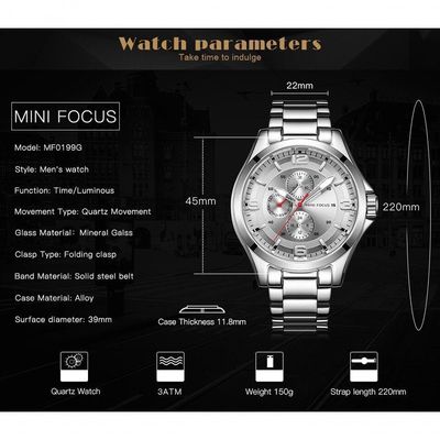 Relógio Masculino Mini Focus Mf0199g à Prova D'água Prata