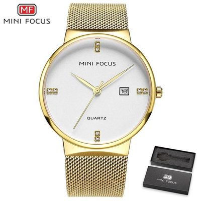 Relógio Masculino Mini Focus Mf0181g à Prova D'água Dourado