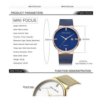 Relógio Masculino Mini Focus Mf0181g à Prova D'água Dourado