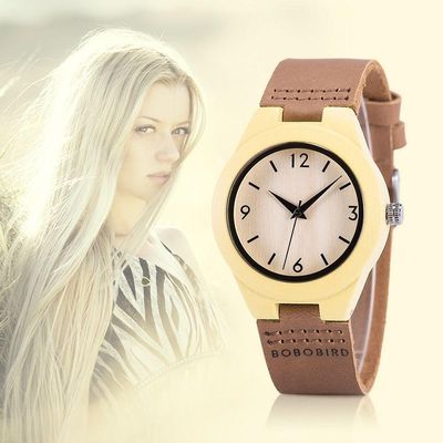 Relógio Feminino De Madeira Bobo Bird Wls05 Não à Prova D'água Amarela