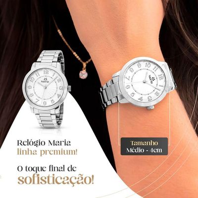 Relogio Feminino Prata + Brincos + Caixa + Colar Strass
