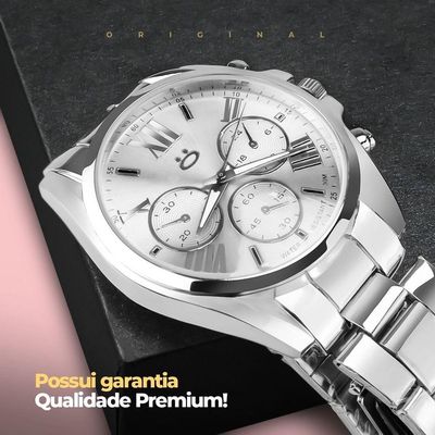 Relógio Feminino Casual Social Aço Inox Prata + Caixa