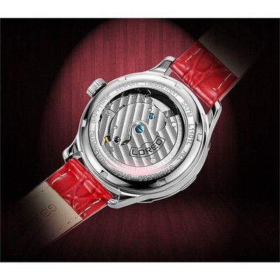 Relógio Feminino De Luxo Loreo 1101 à Prova D'água Vermelho Escuro