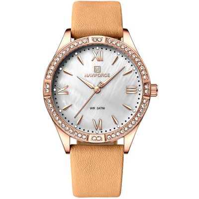 Relógio De Quartzo Feminino Estilo Casual Design Com Strass A Prova D´agua Bege