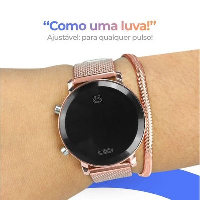 Relogio Feminino Aço Inox Silicone Digital Rose Led + Caixa Social Resistente Presente