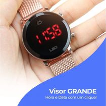 Relogio Feminino Aço Inox Silicone Digital Rose Led + Caixa Social Resistente Presente