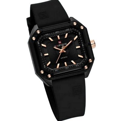 Relógio Feminino Pulseira De Silicone Classico Quadrado Elegante Impermeável 50m Preto