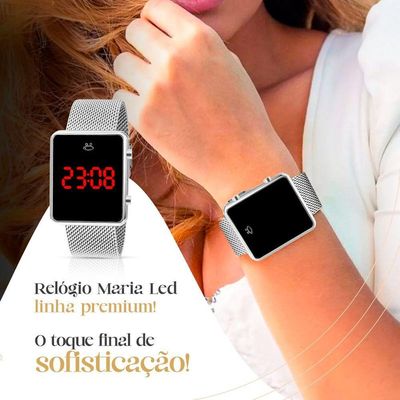 Relogio Digital Feminino Aço Inox + Pulseira Pandora