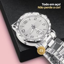 Relogio Feminino Prova Dagua Banhado + Relogio Aço Strass Qualidade Premium Redondo Resistente Kit