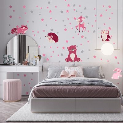 Adesivos De Parede Animais Bichinhos Estrelas Titulo Rosa