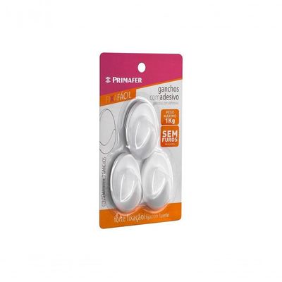 Gancho Plast C/Adesivo Primafer Redondo 1,0Kg C/3Pcs Bl 2503