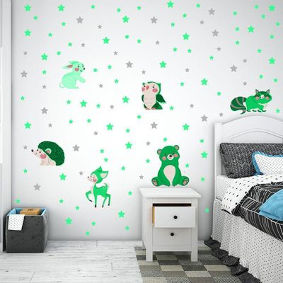Adesivos De Parede Animais Bichinhos Estrelas Titulo Verde