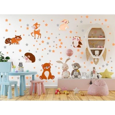 Adesivos De Parede Animais Bichinhos Estrelas Titulo Laranja