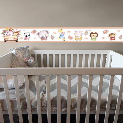 Kit 3 Faixas Decorativas Papel Parede Infantil Animais Carro Titulo Marrom