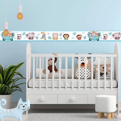 Kit 3 Faixas Decorativas Papel Parede Infantil Animais Carro Titulo Azul