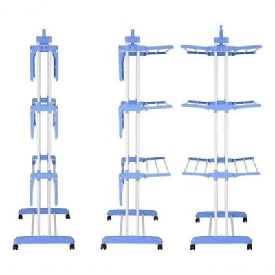 Varal De Chão Pra Roupa Inox 3 Três Andares Retrátil Cor Azul
