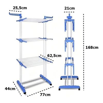 Varal De Chão Pra Roupa Inox 3 Três Andares Retrátil Cor Azul