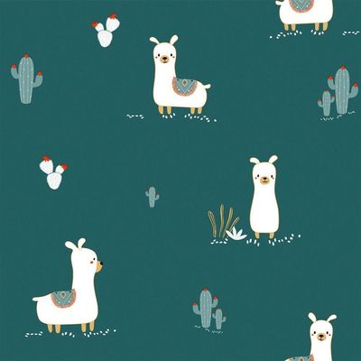 Papel De Parede Fofura Baby Lhama Fundo Verde Ff4026