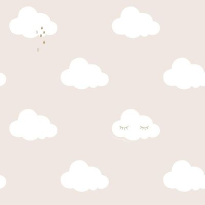 Papel De Parede Fofura Baby Nuvens Fundo Bege Ff4015