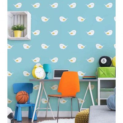Papel De Parede Fofura Baby Pássaros Fundo Azul Ff4005
