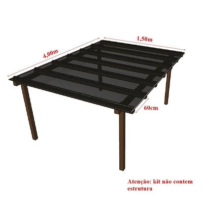 Kit Policarbonato Fume 6mm 4,00m X 1,50m - Perfis Naturais