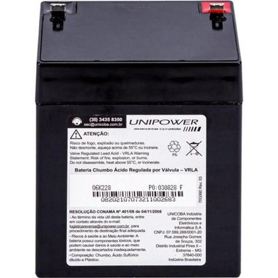 Bateria Estacionária Selada 12v 5ah Vrla Up1250 Unipower