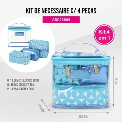Kit De Necessaire Com 4 Pçs Glitz Jacki Design Azul